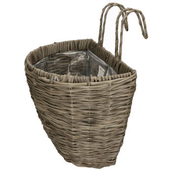 KSD Plantenbak - voor balkon of schutting - grijs - rotan - 38 cm - Plantenbakken