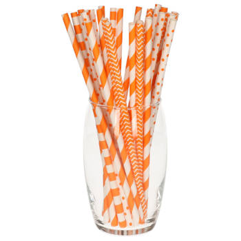 100x stuks drinkrietjes van papier - oranje - 20 cm - Drinkrietjes