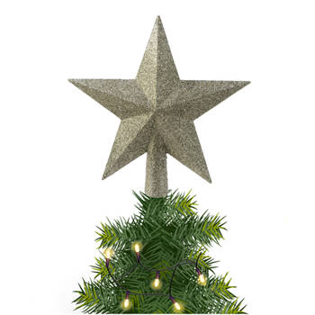 Kunststof piek kerst ster mos groen met glitters H19 cm - kerstboompieken