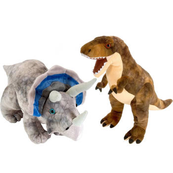 Setje van 2x dinosaurus knuffels T-rex en Triceratops van 25 cm - Knuffeldier