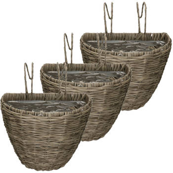 3x stuks balkonmand/plantenmand/plantenbak lichtbruin rotan 38 cm - Plantenbakken