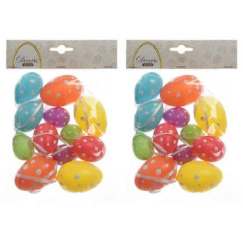 24x stuks gekleurde plastic/kunststof gestipte eieren/Paaseieren 6 cm - Feestdecoratievoorwerp