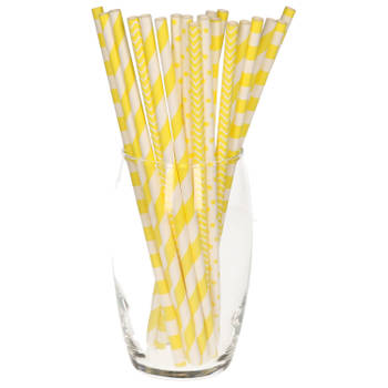 100x stuks Drinkrietjes van papier - geel - 20 cm - Drinkrietjes