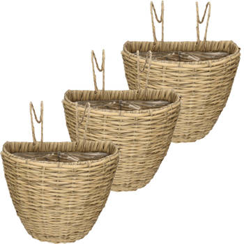 3x stuks balkonmand/plantenmand/plantenbak lichtbruin rotan 42 cm - Plantenbakken