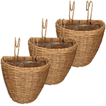 3x stuks balkonmand/plantenmand/plantenbak bruin rotan 38 cm - Plantenbakken