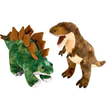 Setje van 2x dinosaurus knuffels T-rex en Stegosaurus van 25 cm - Knuffeldier