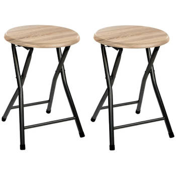 2x stuks bijzet krukje/stoel - Opvouwbaar - zwart/hout - 46 cm - Bijzettafels