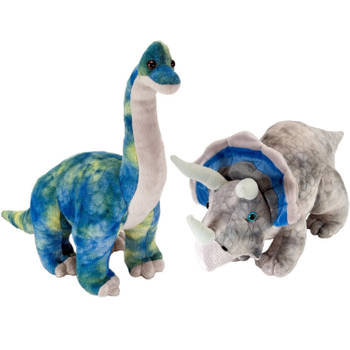 Setje van 2x dinosaurus knuffels Triceratops en Brachiosaurus van 25 cm - Knuffeldier