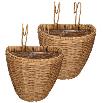 2x stuks balkonmanden/plantenmanden/plantenbakken bruin rotan 42 cm - Plantenbakken