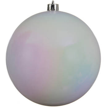 1x stuks grote kunststof kerstballen parelmoer wit 14 cm glans - Kerstbal