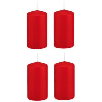 4x stuks luxe Stompkaars/Cilinderkaars - 6x12 cm - 40 branduur - Rood - Stompkaarsen