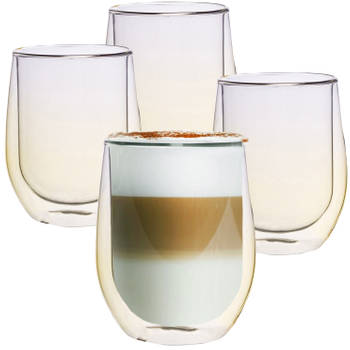 Gele Dubbelwandige Koffieglazen - Dubbelwandige Theeglazen - Cappuccino Glazen - 300ML - Set Van 4