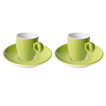 Maastricht Porselein Espressokop en schotel Bart Colour Cafe 6.5 cl - 11 cm Groen Porselein 2 stuks