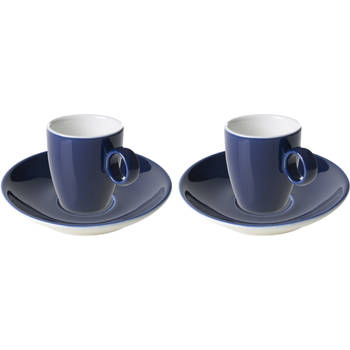 Palmer Espressokop en schotel Bart Colour Cafe 6.5 cl - 11 cm Blauw Porselein 2 stuks
