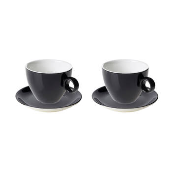 Maastricht Porselein Cappuccinokop en schotel Bart Colour Cafe 23 cl 15 cm Zwart Porselein 2 stuks