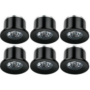 LED Veranda Spot Verlichting 6 Pack - Velvalux - 1W - Natuurlijk Wit 4000K - Inbouw - Rond - Mat Zwart - Aluminium -