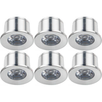 LED Veranda Spot Verlichting 6 Pack - Velvalux - 1W - Warm Wit 3000K - Inbouw - Rond - Mat Zilver - Aluminium - Ø31mm