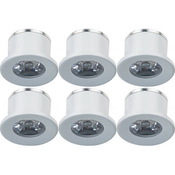 LED Veranda Spot Verlichting 6 Pack - Velvalux - 1W - Warm Wit 3000K - Inbouw - Dimbaar - Rond - Mat Wit - Aluminium -
