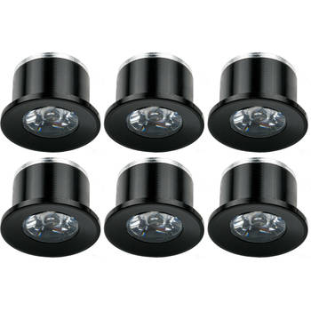 LED Veranda Spot Verlichting 6 Pack - Velvalux - 1W - Warm Wit 3000K - Inbouw - Dimbaar - Rond - Mat Zwart - Aluminium