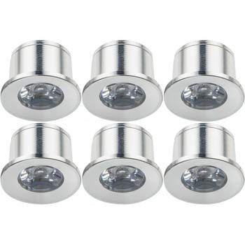 LED Veranda Spot Verlichting 6 Pack - Velvalux - 1W - Warm Wit 3000K - Inbouw - Dimbaar - Rond - Mat Zilver - Aluminium