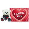 Pluche knuffel Valentijn I Love You beertje 25cm met hartjes wenskaart - Knuffelberen