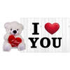 Pluche knuffel Valentijn I Love You beertje 22 cm met hartjes wenskaart - Knuffelberen
