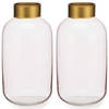 Bloemenvazen 2x stuks - luxe decoratie glas - roze transparant/goud - 14 x 30 cm - Vazen