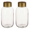 Bloemenvazen 2x stuks - luxe decoratie glas - roze/goud - 12 x 24 cm - Vazen