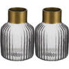 Bloemenvazen 2x stuks - luxe decoratie glas - grijs/goud - 14 x 22 cm - Vazen