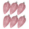 Kerstornamenten kunststof dennenappels 6x stuks roze glitter 8 cm - Kersthangers