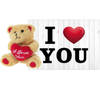 Pluche knuffel Valentijn I Love You beertje 10 cm met hartjes wenskaart - Knuffelberen