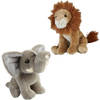 Knuffeldieren set leeuw en olifant pluche knuffels 18 cm - Knuffeldier