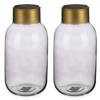 Bloemenvazen 2x stuks - luxe decoratie glas - grijs/goud - 12 x 24 cm - Vazen