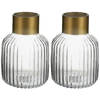 Bloemenvazen 2x stuks - luxe decoratie glas - transparant/goud - 14 x 22 cm - Vazen