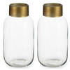 Bloemenvazen 2x stuks - luxe decoratie glas - transparant/goud - 12 x 24 cm - Vazen