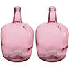 Bloemenvazen 2x stuks - flessen model - glas - roze transparant - 22 x 39 cm - Vazen