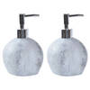 2x stuks zeeppompje/dispenser kunststeen/rvs in kleur cement grijs 15 cm - Zeeppompjes