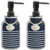 2x stuks zeeppompje/dispenser kunststeen/rvs in kleur blauw/wit 18 cm - Zeeppompjes