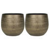 2x stuks plantenpotten/bloempotten in een strakke Modern design look metal goud Dia 26 cm en Hoogte - Plantenpotten