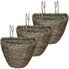 3x stuks balkonmand/plantenmand/plantenbak grijs rotan 42 cm - Plantenbakken