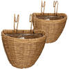 Set van 2x stuks balkonmanden/plantenmanden/plantenbakken bruin rotan 42 en 38 cm - Plantenbakken