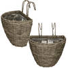 2x stuks balkonmanden/plantenmanden/plantenbakken grijs rotan 42 cm - Plantenbakken