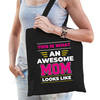 Awesome mom / geweldige moeder katoenen tas - zwart - 42 x 38 cm - Feest Boodschappentassen