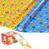 Sinterklaas inpakpapier/cadeaupapier 6x rollen en 50 naam stickers - Cadeaupapier