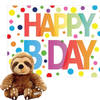 Pluche dieren knuffel luiaard 14 cm met Happy Birthday wenskaart - Knuffeldier