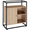 tectake® Ladekast met Glazen Oppervlak - 70x 38x 80,5 cm - Industrieel Design - Houten Dressoir met Zwart Metalen Frame