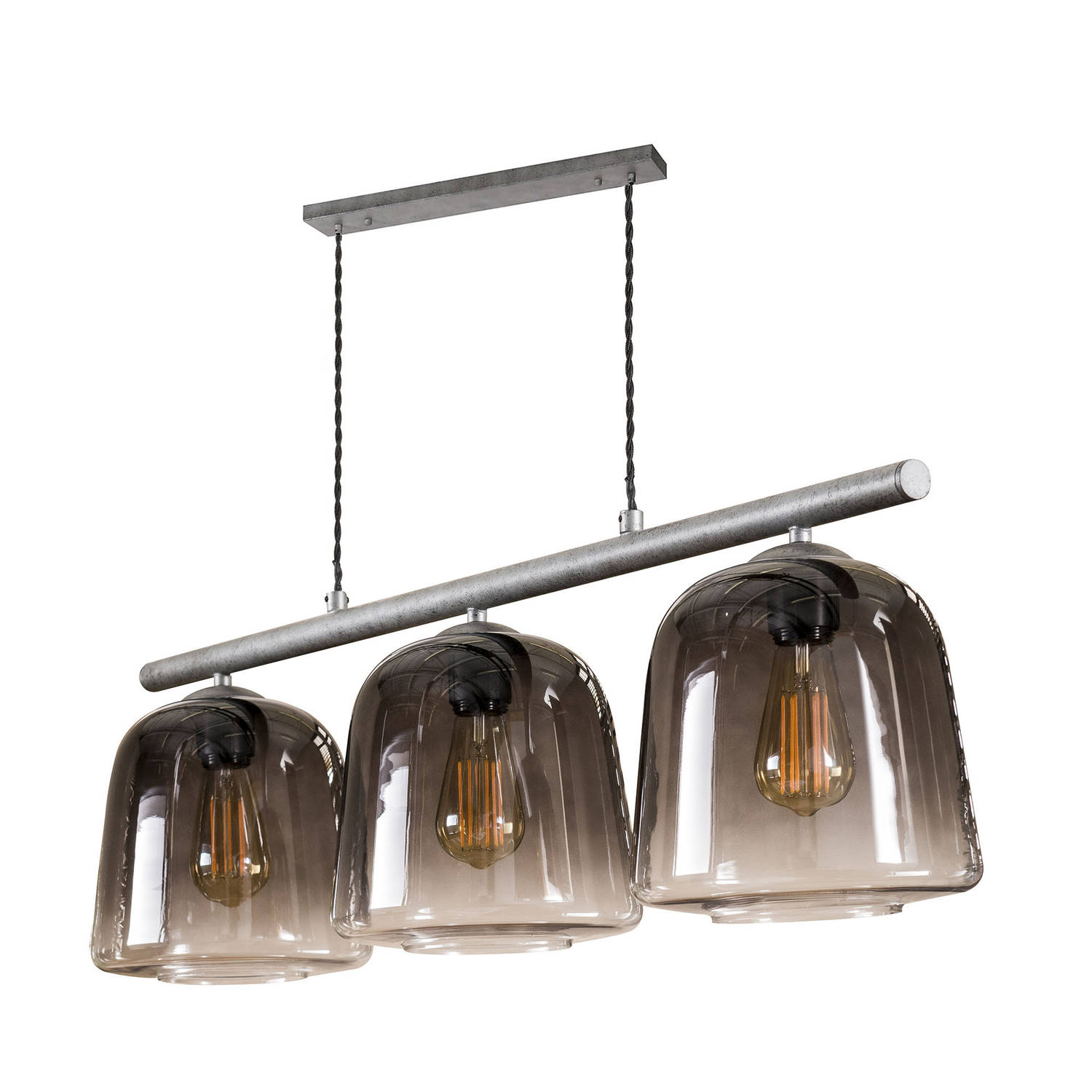 Hanglamp 3-Lichtbronnen - Oud Zilver - Lamp Grey Shaded - Giga Meubel
