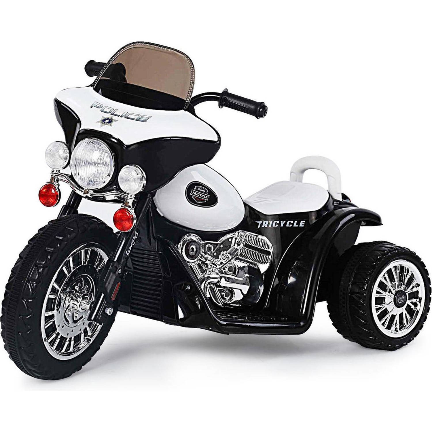 Elektrische politie chopper - trike - motor voor kinderen tot 25kg max 1-3 km/h zwart - kids motor - kindermotor - politiemotor