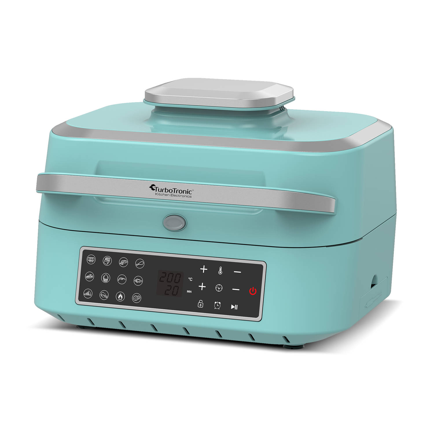 TurboTronic AG700 2-in-1 Airfryer en Grill met Slimme Thermometer - 6.5L – Turquoise/Zilver