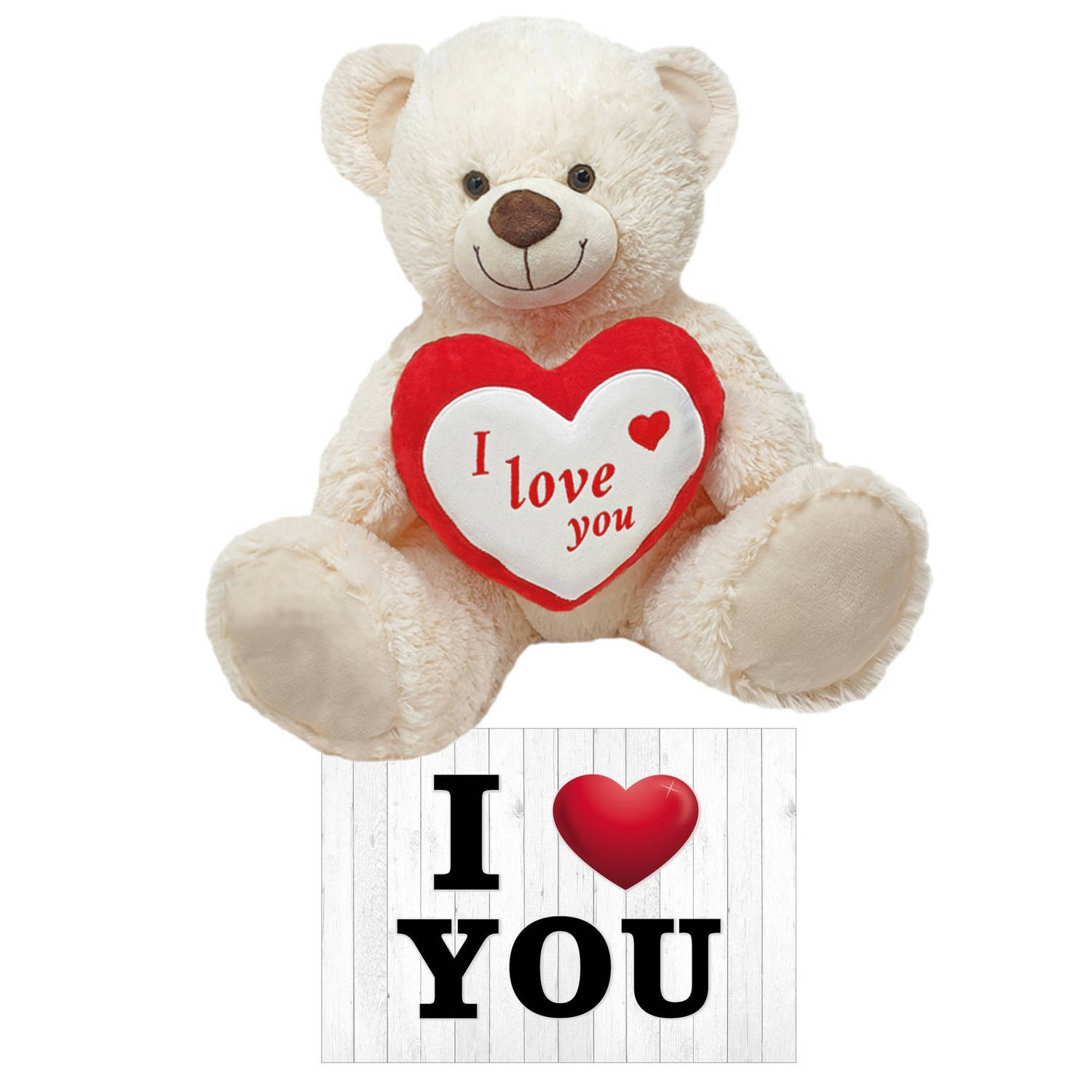 Witte pluche knuffelbeer-teddybeer 45 cm incl. Valentijnskaart I Love You Knuffelberen